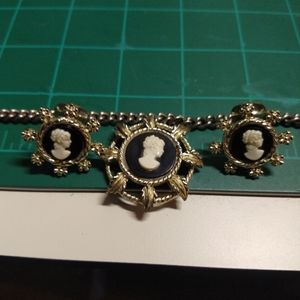 Vintage Coro costume Cameo necklace and earrings